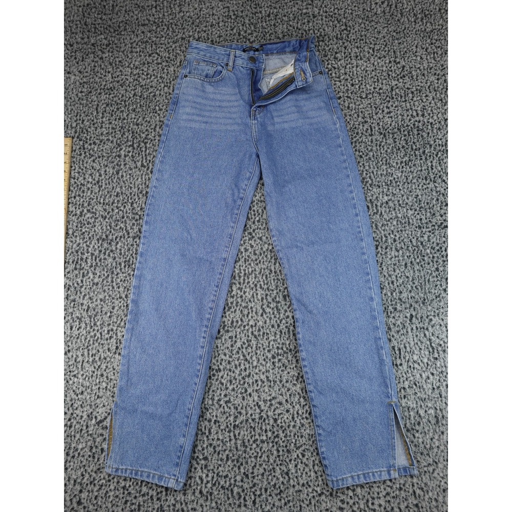 Nasty Gal Straight Leg Jeans Womens 4 Blue High Waisted Side Slit Hem Denim